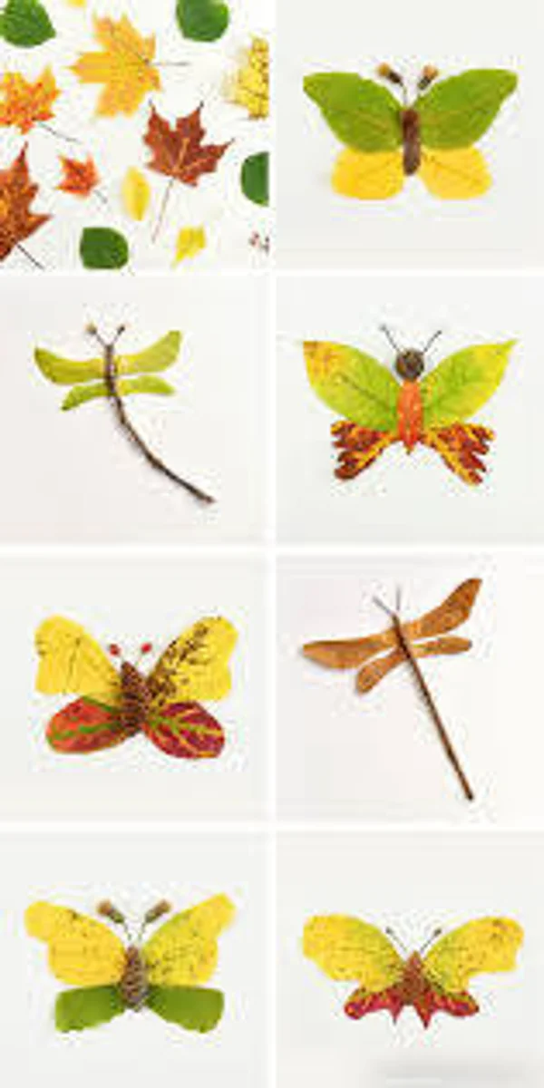 Butterflies and dragonflies made from leaves